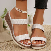 Plus Size Strickgürtel Keilpantoffeln Oberbekleidung runder Kopf dicke Unterseite mittelhoher Absatz Plateausandalen